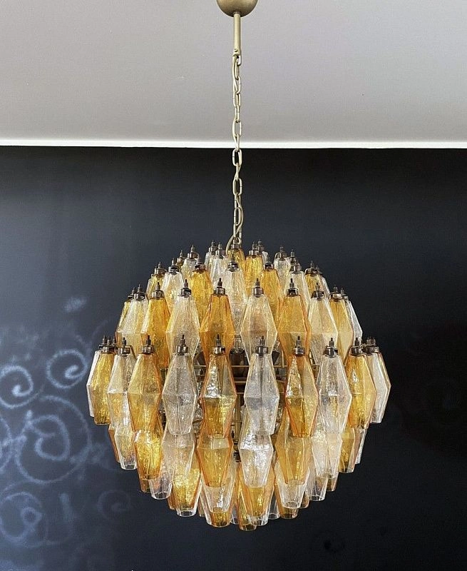 Винтажная люстра Murano Chandelier 140 Clear and Yellow Poliedri Glass
