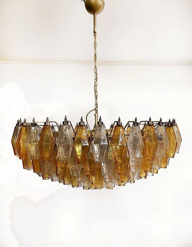 Винтажная люстра Murano Chandelier 185 Clear and Yellow Poliedri Glass