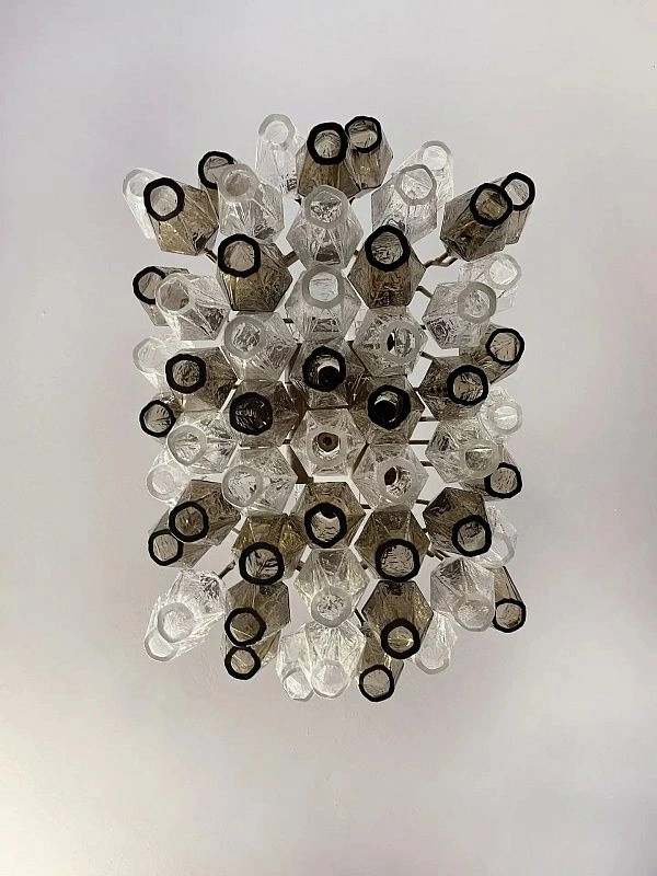Винтажная люстра Murano Chandelier 56 Clear and Smoke Colored Poliedri Glass
