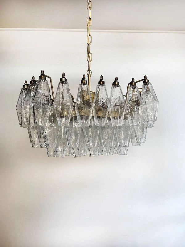 Винтажная люстра Murano Chandelier 56 Clear Poliedri Glass