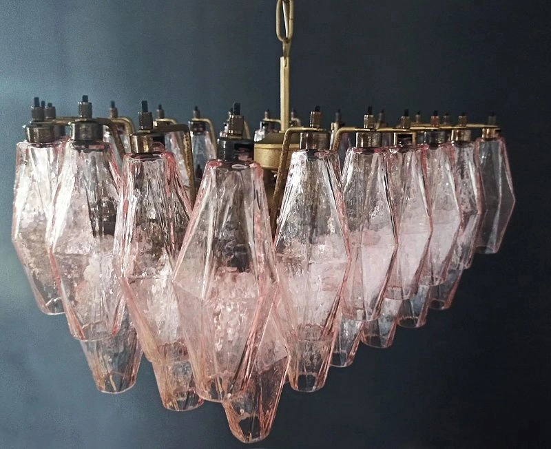 Винтажная люстра Murano Chandelier 56 Pink Poliedri Glass