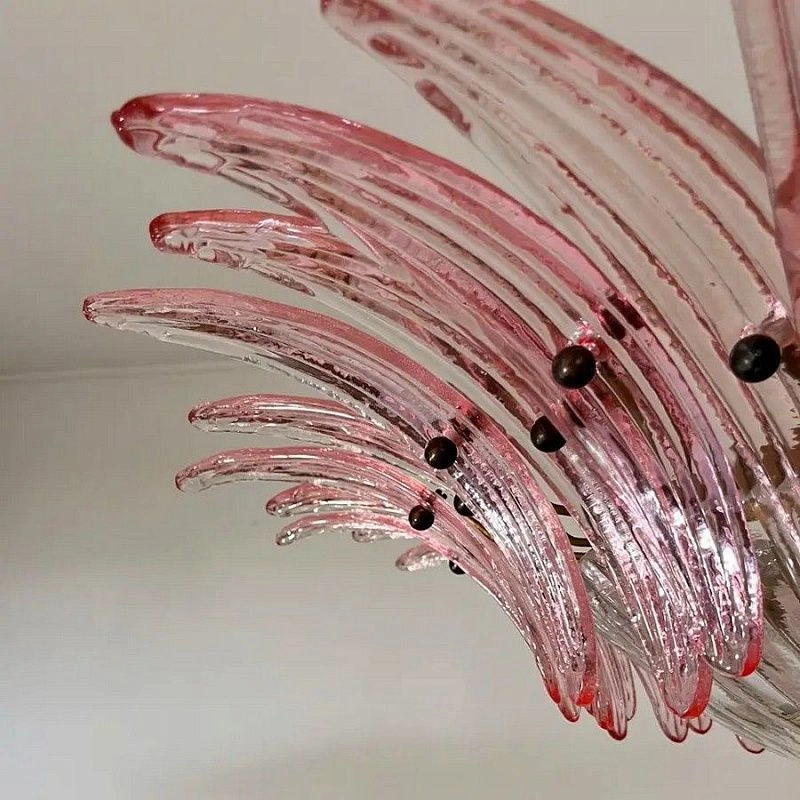 Винтажная люстра Murano Chandelier 36 Pink Palmette Glass