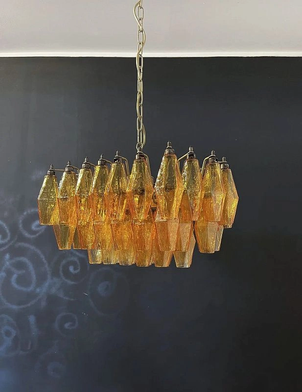 Винтажная люстра Murano Chandelier 56 Yellow Poliedri Glass