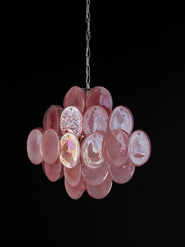 Винтажная люстра Murano Chandelier 36 Pink Disk Glass