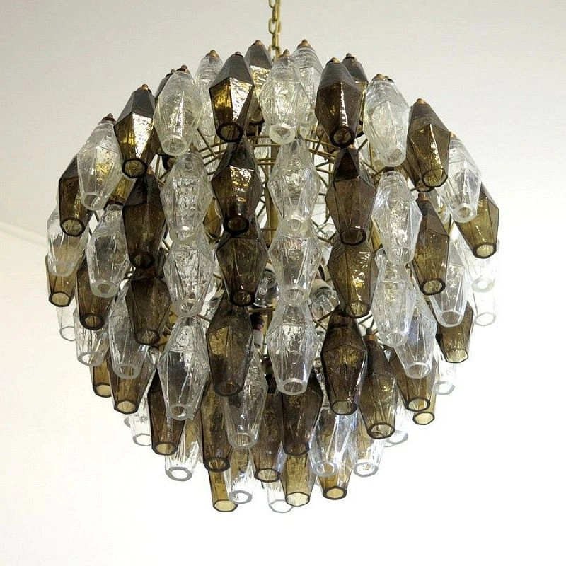 Винтажная люстра Murano Chandelier 140 Clear and Smoke-Colored Poliedri Glass