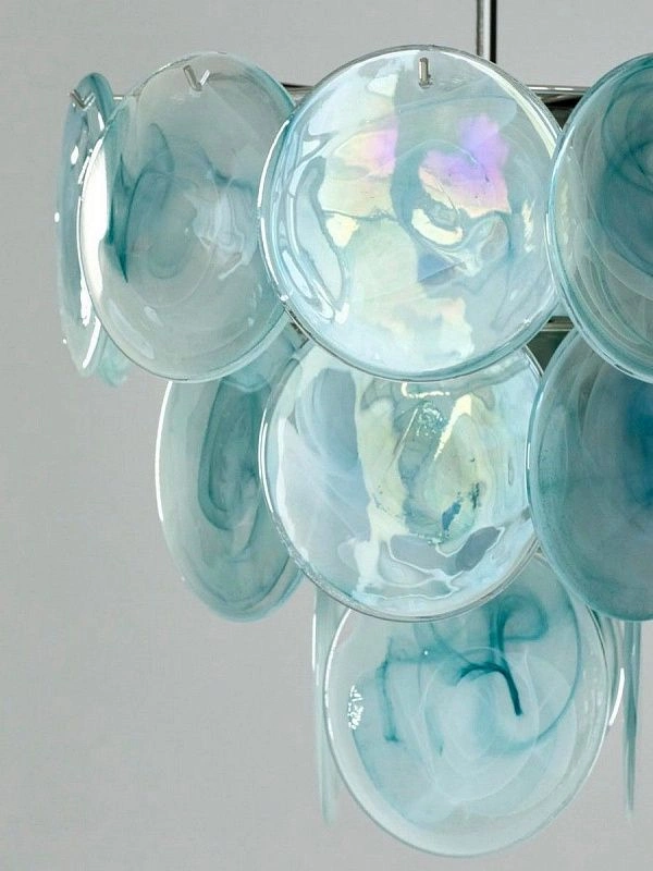 Винтажная люстра Murano Chandelier 23 Blue Disk Glass