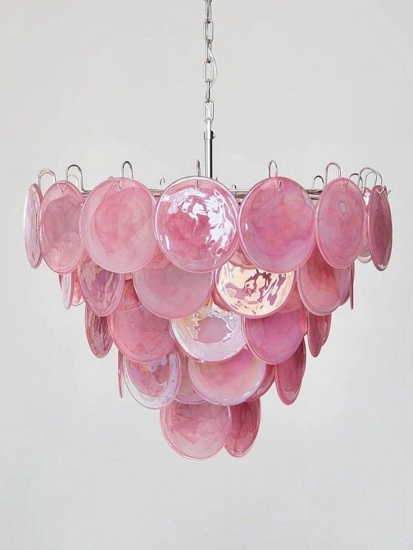 Винтажная люстра Murano Chandelier 57 Alabaster Pink Disk Glass