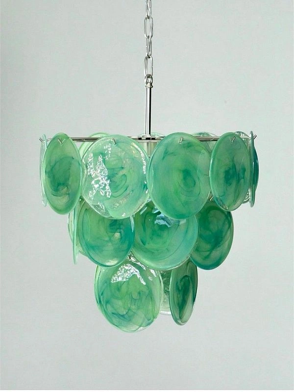 Винтажная люстра Murano Chandelier 23 Alabaster Green Disk Glass