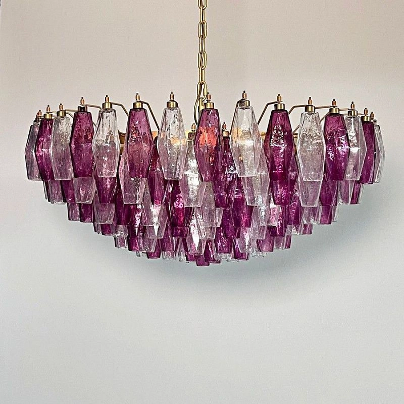 Винтажная люстра Murano Chandelier 185 Purple and Clear Poliedri Glass