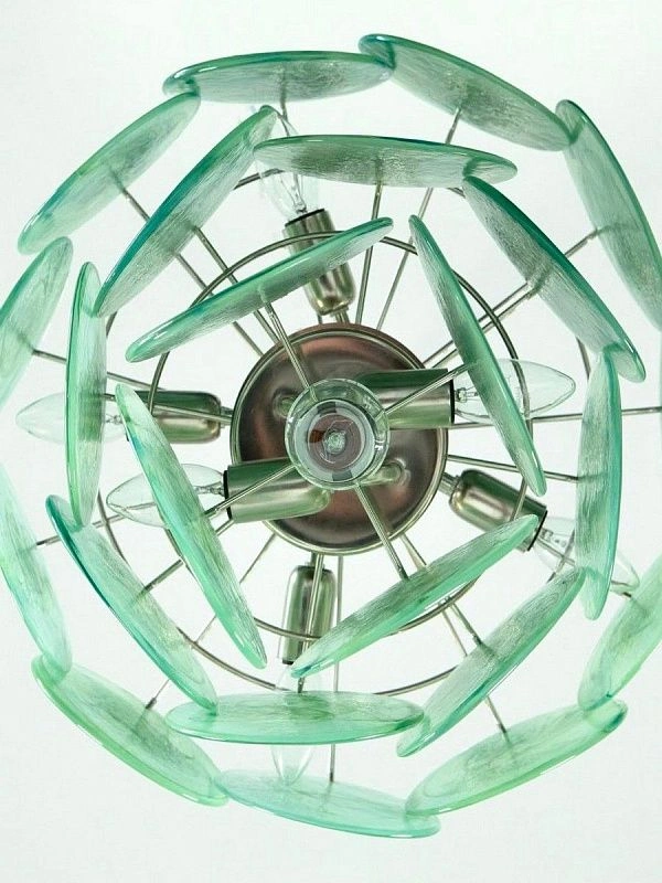 Винтажная люстра Murano Chandelier 23 Alabaster Green Disk Glass
