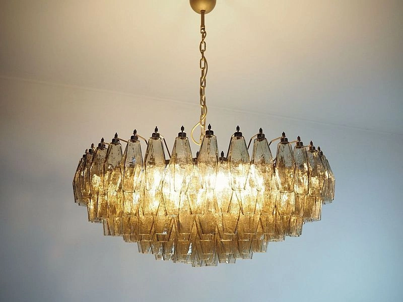Винтажная люстра Murano Chandelier 185 Smoky Poliedri Glass