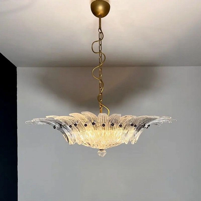 Винтажная люстра Murano Chandelier 36 Clear Palmette Glass