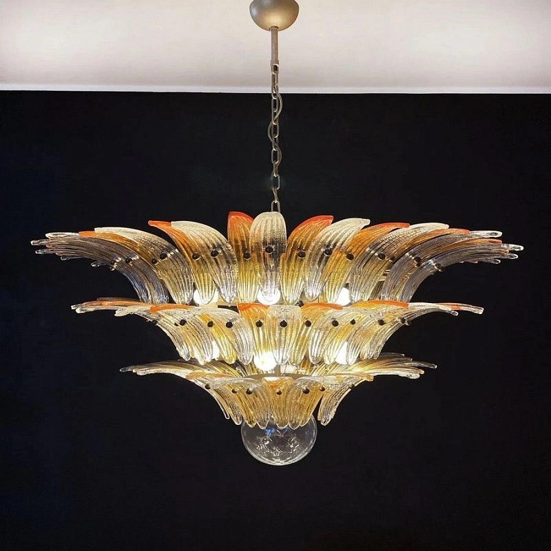 Винтажная люстра Murano Chandelier 104 Clear and Yellow Palmette Glass