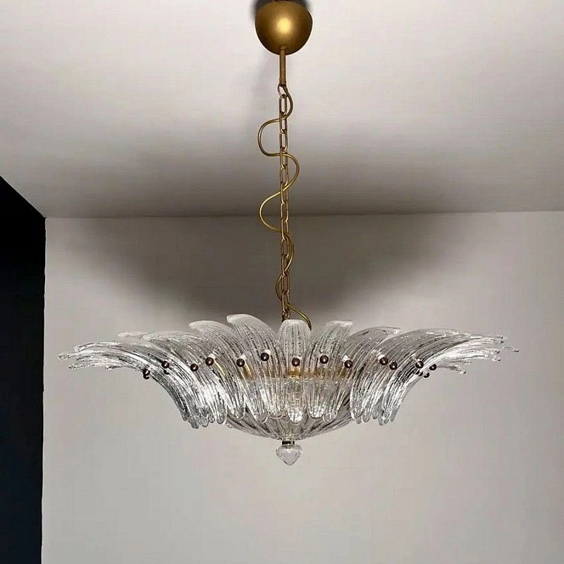 Винтажная люстра Murano Chandelier 36 Clear Palmette Glass
