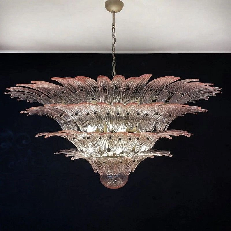 Винтажная люстра Murano Chandelier 163 Clear and Pink Palmette Glass