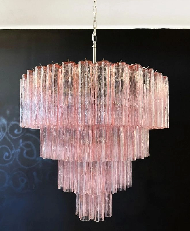 Винтажная люстра Murano Chandelier 78 Pink Glass Tubes