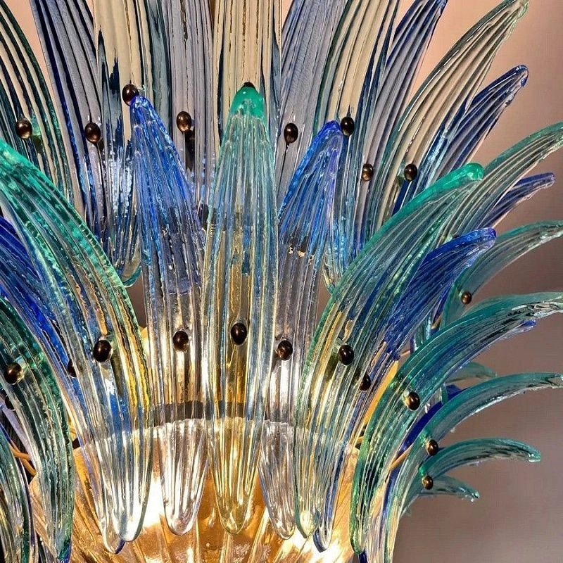 Винтажная люстра Murano Chandelier 82 Blue and Turquoise Palmette Glass