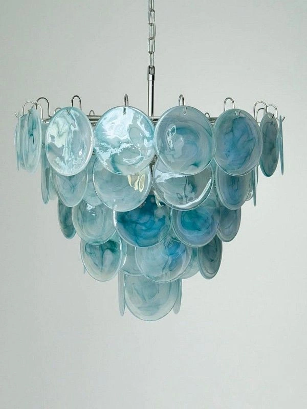 Винтажная люстра Murano Chandelier 57 Blue Disk Glass