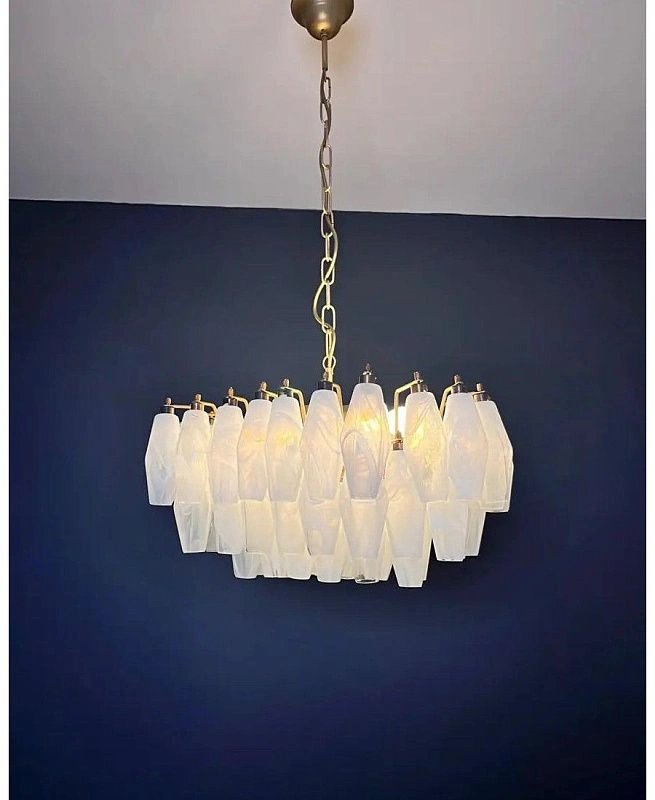 Винтажная люстра Murano Chandelier 56 Alabaster White Poliedri Glass