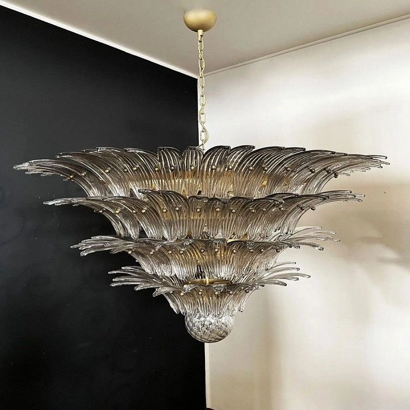 Винтажная люстра Murano Chandelier 163 Smoke-colored Palmette Glass