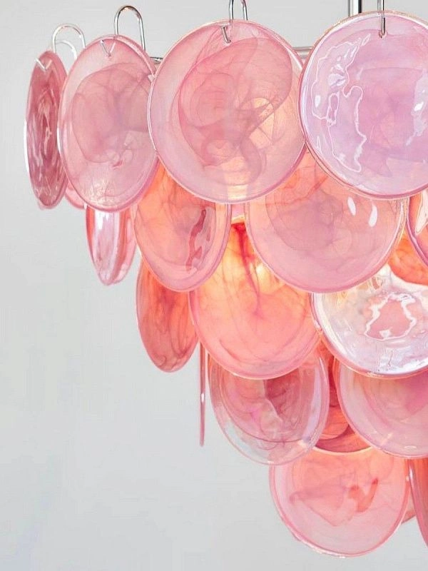 Винтажная люстра Murano Chandelier 57 Alabaster Pink Disk Glass