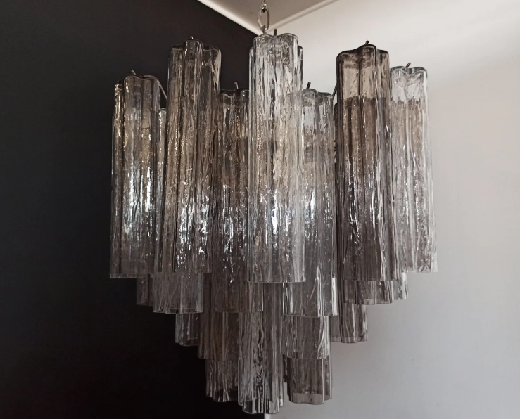 Винтажная люстра Murano Chandelier 36 Clear and Smoke-Colored Glass Tubes