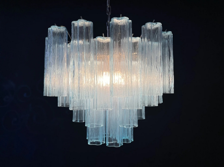 Винтажная люстра Murano Chandelier 36 Blue Glass Tubes