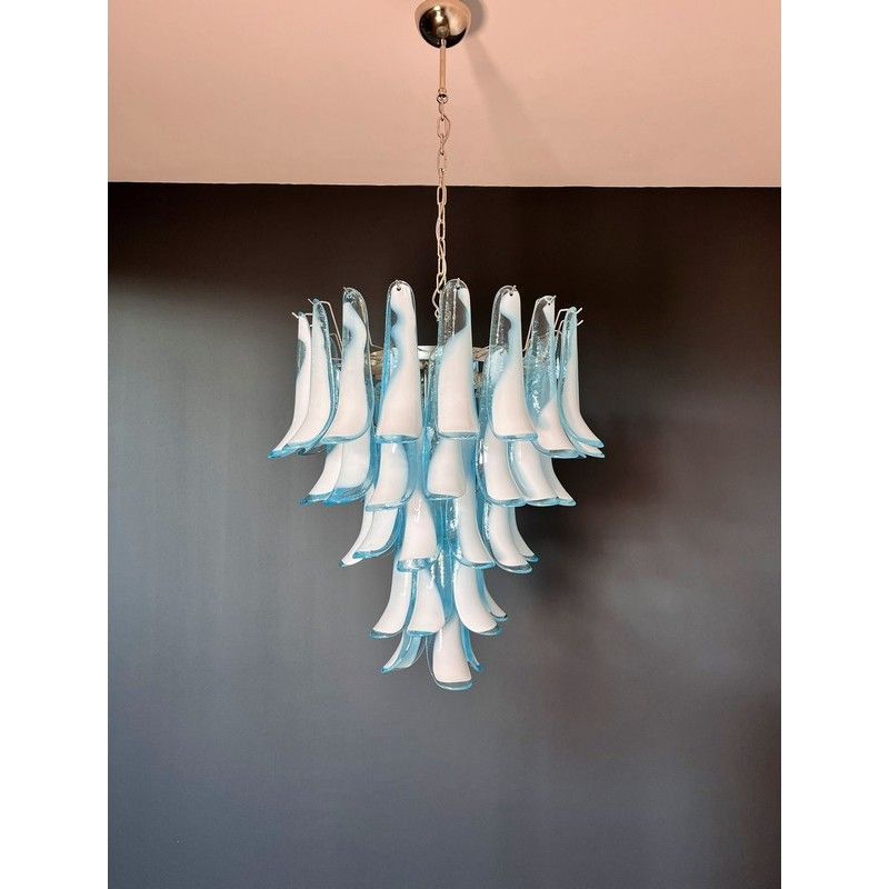 Винтажная люстра Murano Chandelier 52 Blue Petal Glass
