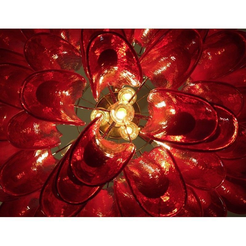 Винтажная люстра Murano Chandelier 53 Red Petal Glass