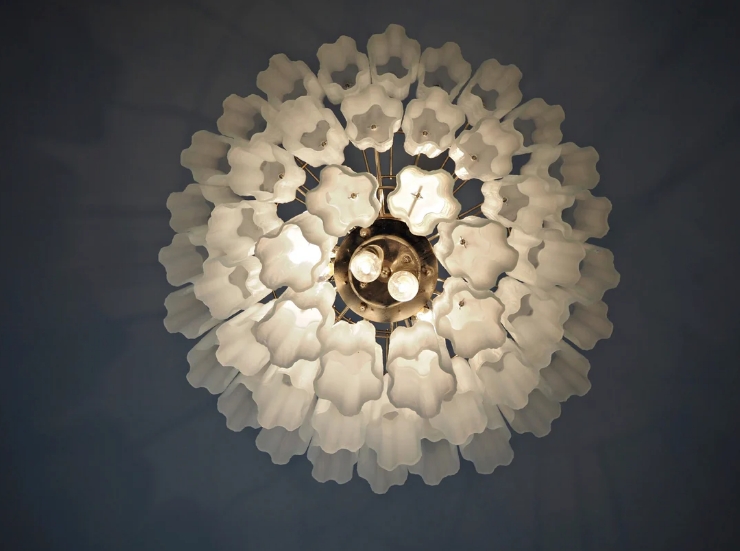 Винтажная люстра Murano Chandelier 48 Matte White Glass Tubes