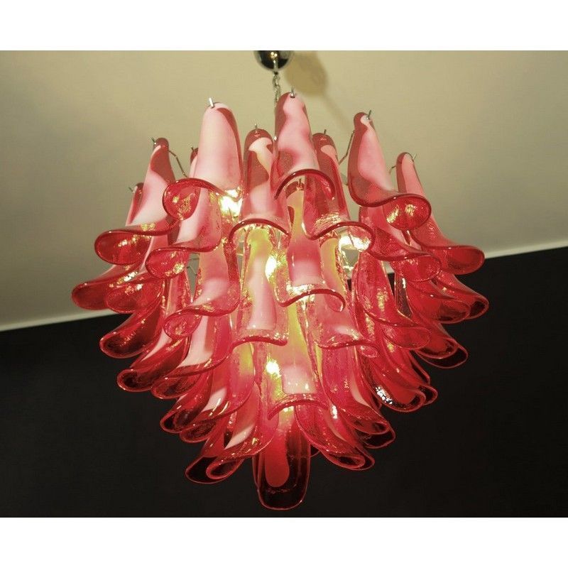 Винтажная люстра Murano Chandelier 53 Red Petal Glass