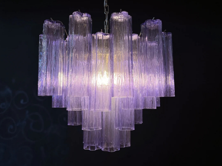 Винтажная люстра Murano Chandelier 36 Purple Glass Tubes