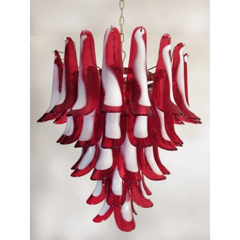 Винтажная люстра Murano Chandelier 52 Red Petal Glass