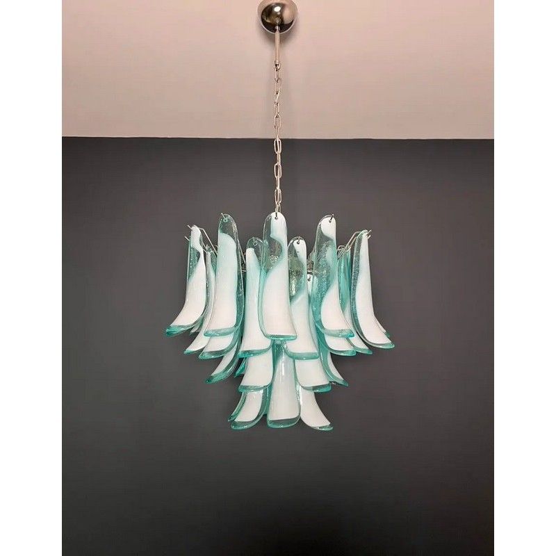 Винтажная люстра Murano Chandelier 36 Turquoise Petal Glass