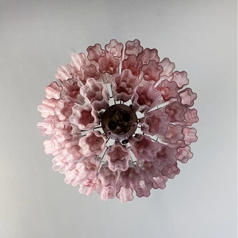 Винтажная люстра Murano Chandelier 48 Pink Alabaster Glass Tubes