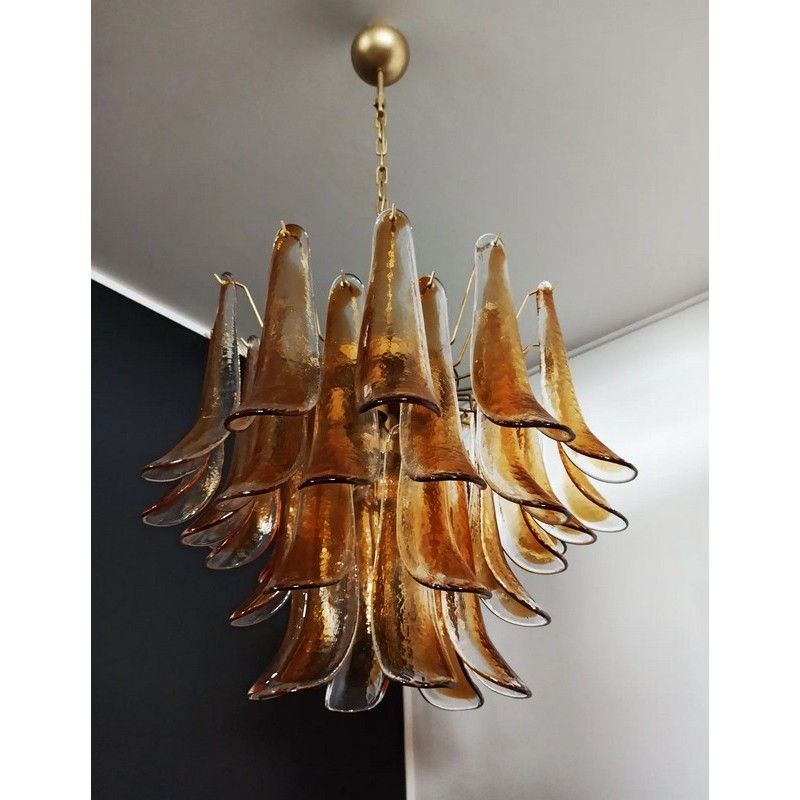 Винтажная люстра Murano Chandelier 36 Clear and Yellow Petal Glass