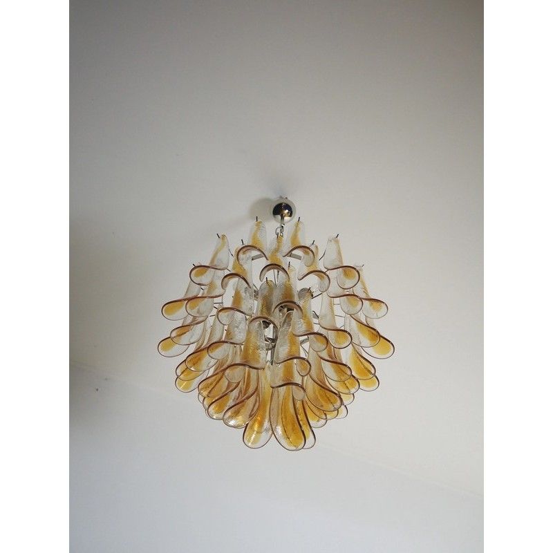 Винтажная люстра Murano Chandelier 53 Yellow Petal Glass