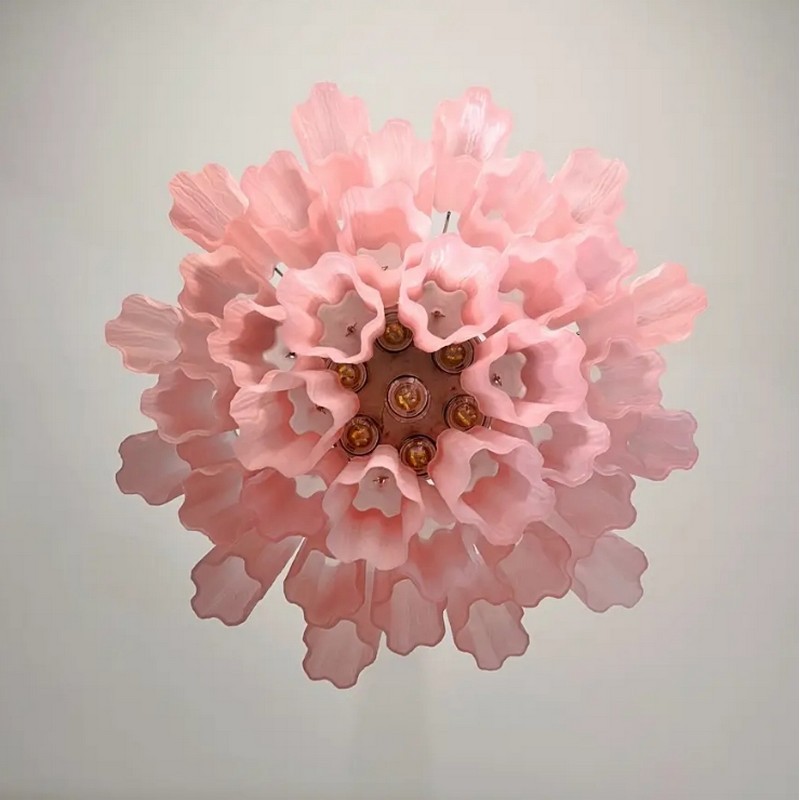 Винтажная люстра Murano Chandelier 36 Pink Matte Glass Tubes
