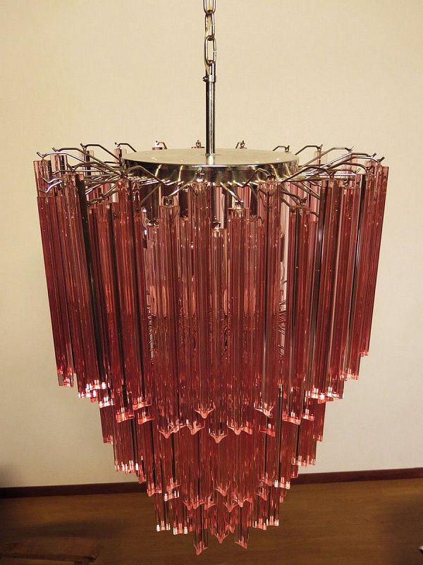 Винтажная люстра Murano Chandelier 184 Pink Prism Glass