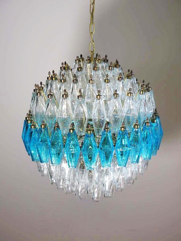 Винтажная люстра Murano Chandelier 140 Clear and Blue Poliedri Glass