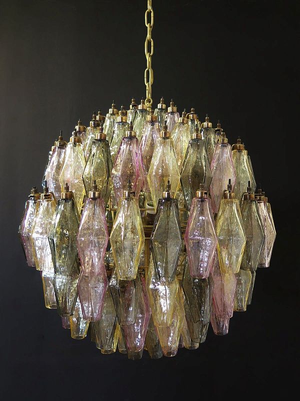 Винтажная люстра Murano Chandelier 140 Multicolored Poliedri Glass