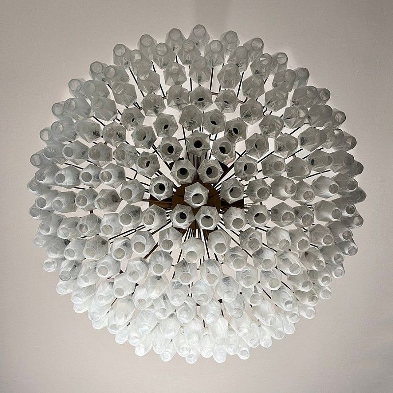 Винтажная люстра Murano Chandelier 185 Alabaster White Poliedri Glass