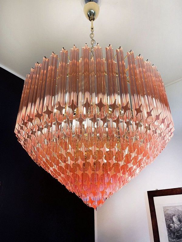 Винтажная люстра Murano Chandelier 265 Pink Prism Glass