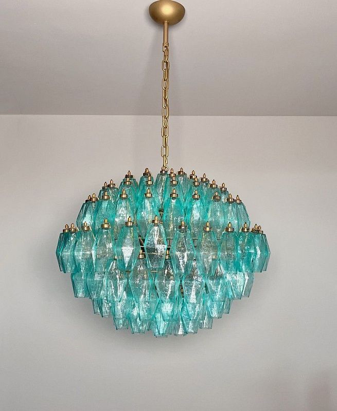 Винтажная люстра Murano Chandelier 140 Turquoise Poliedri Glass
