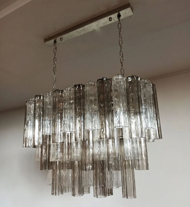 Винтажная люстра Murano Chandelier 62 Clear and Smoke-Colored Glass Tubes