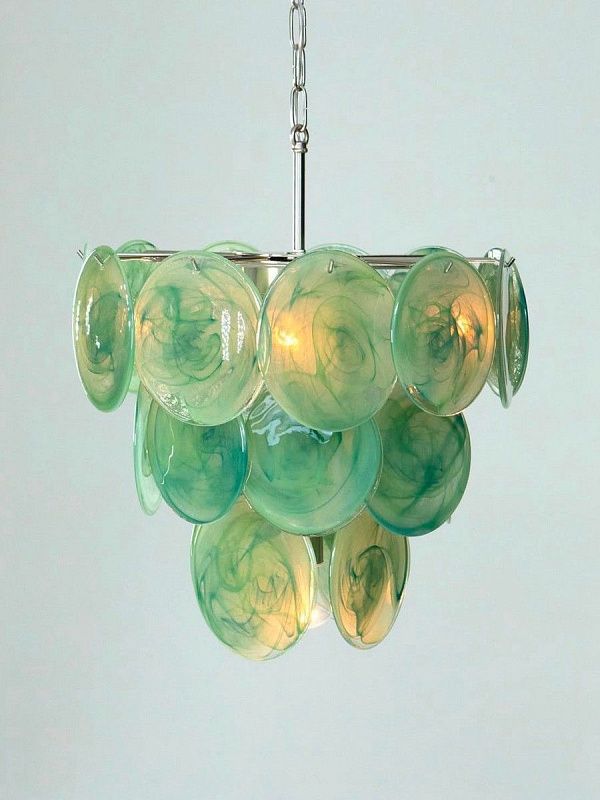 Винтажная люстра Murano Chandelier 23 Alabaster Green Disk Glass