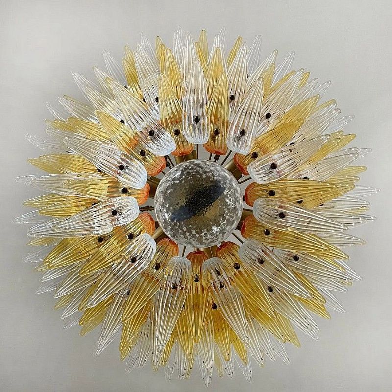 Винтажная люстра Murano Chandelier 163 Clear and Yellow Palmette Glass