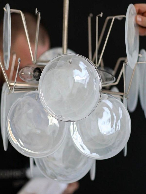 Винтажная люстра Murano Chandelier 36 Alabaster White Disk Glass
