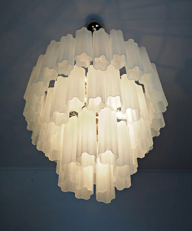 Винтажная люстра Murano Chandelier 48 Matte White Glass Tubes
