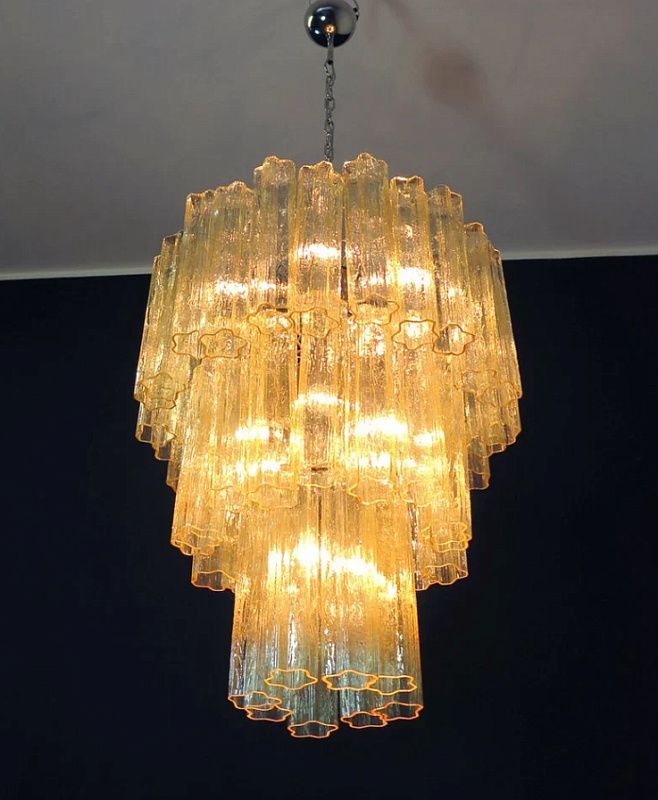 Винтажная люстра Murano Chandelier 48 Yellow Glass Tubes